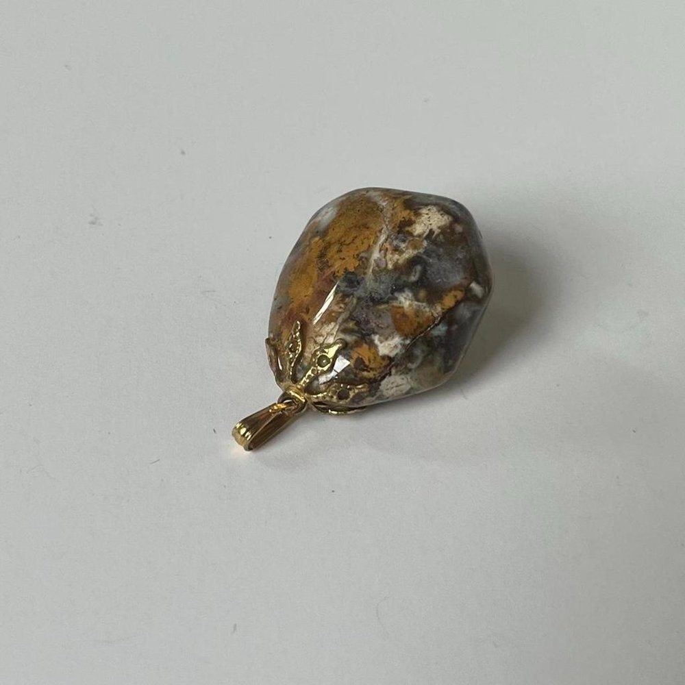 Maroon and Gold Agate Polished Rock Pendant